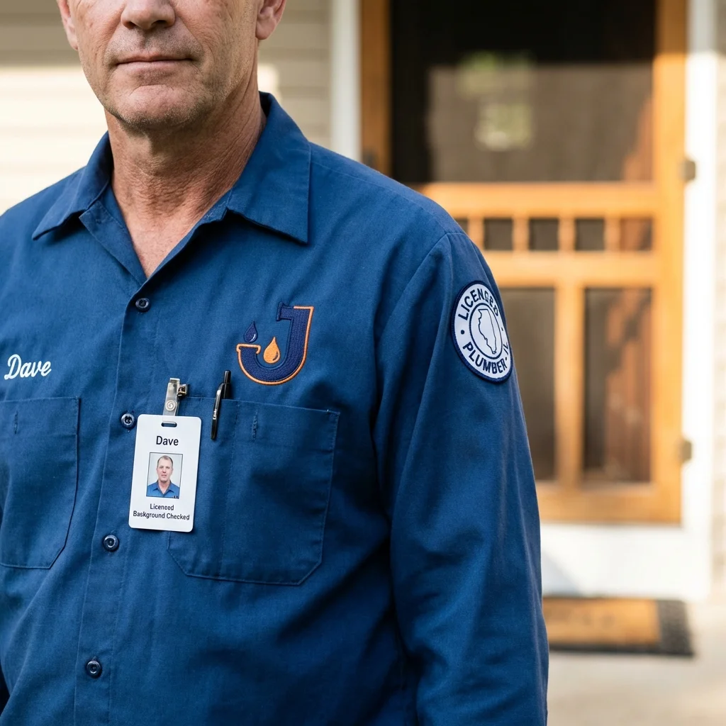Licensed plumber showing ID badge in South Beloit, IL