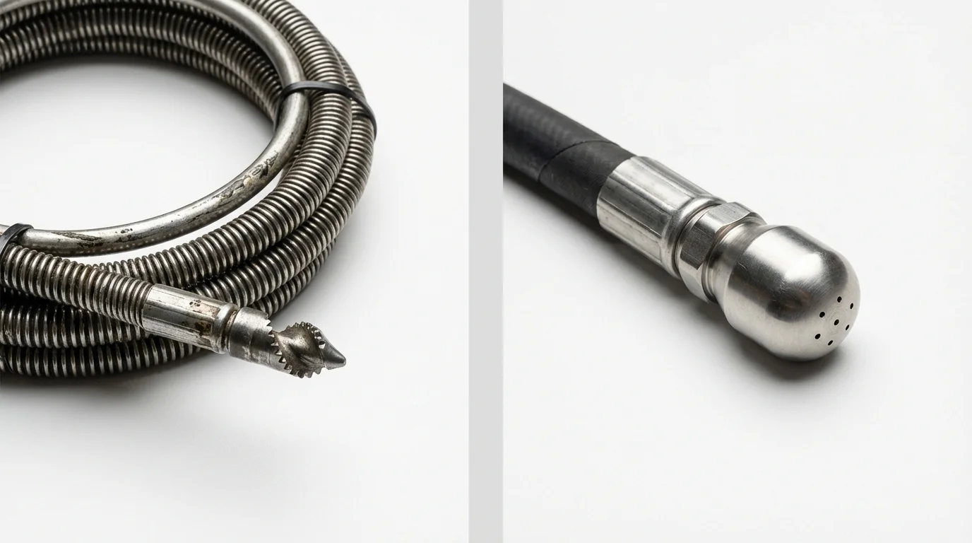 Drain snake cable and hydro jetting nozzle used for drain cleaning in South Beloit, IL