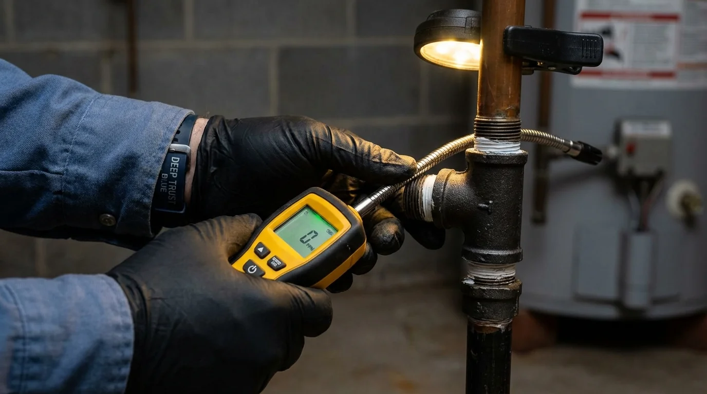 Gas leak detection with electronic sniffer by Johns Plumbing LLC in South Beloit