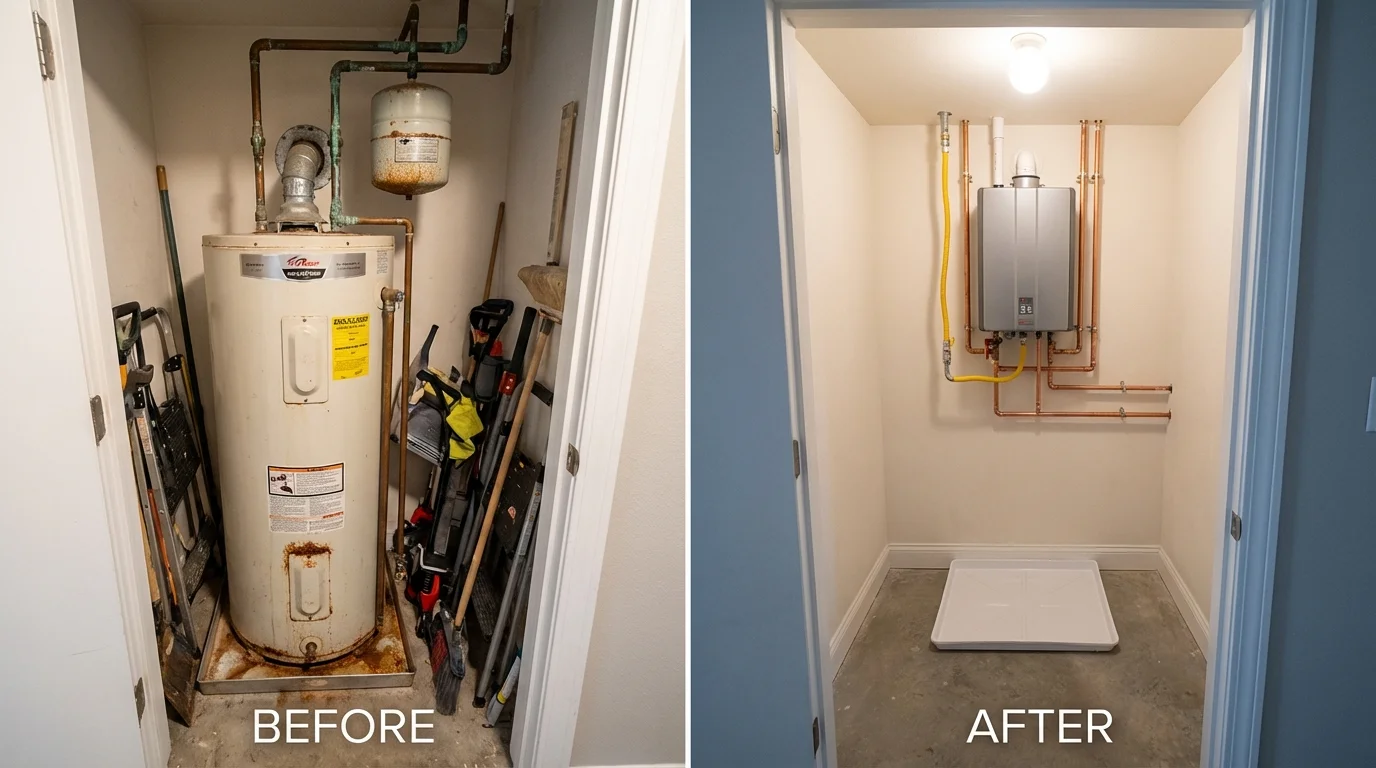 Tank water heater versus wall-mounted tankless unit comparison for South Beloit, IL homeowners